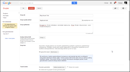 Google Grup Oluşturma