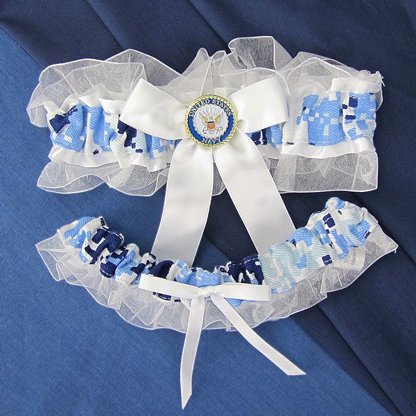 Military Bridal Garter Set in Blue Digital Camouflage