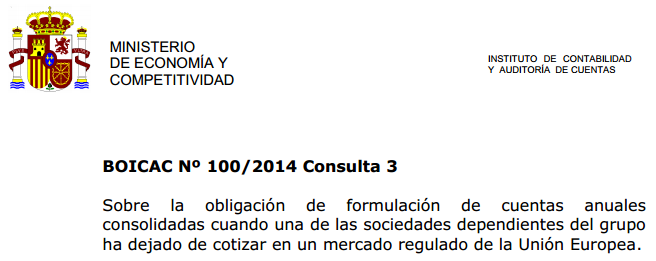  BOICAC 100 consulta 3 obligación de formulación de cuentas anuales consolidadas