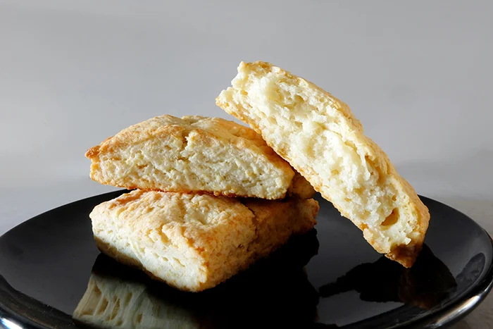 closer view of cream biscuits inside