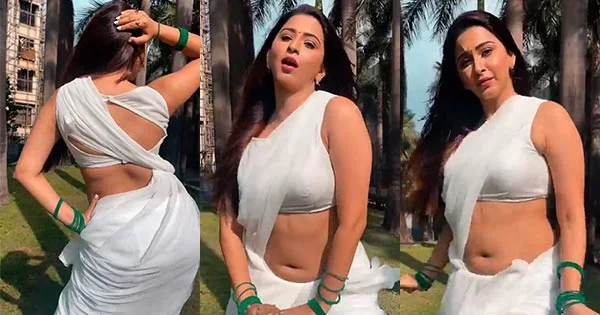 esshanya maheshwari white saree navel