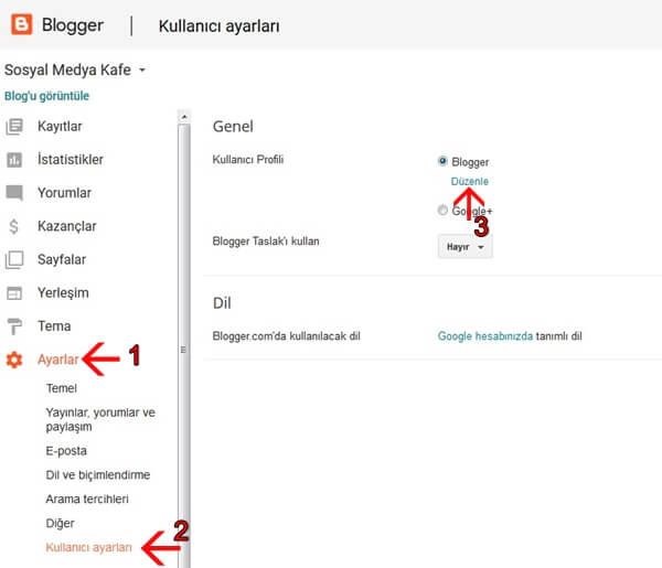 Blogger Profil Düzenleme