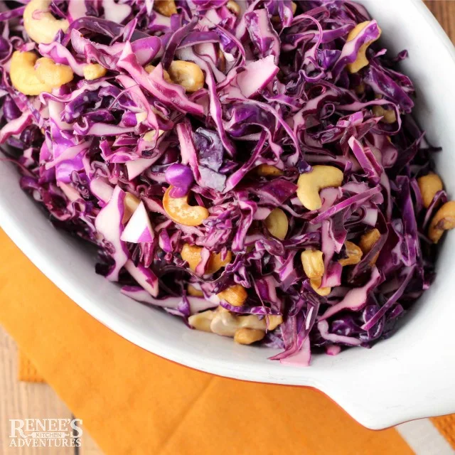 A bowl of red cabbage slaw ready to eat