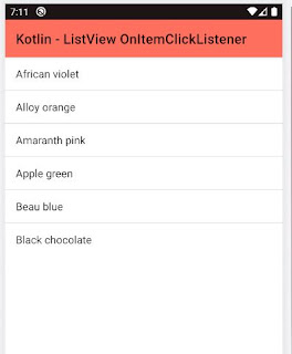 ListView OnItemClickListener in Android kotlin example