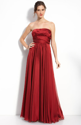 Strapless Chiffon Long Red Dress