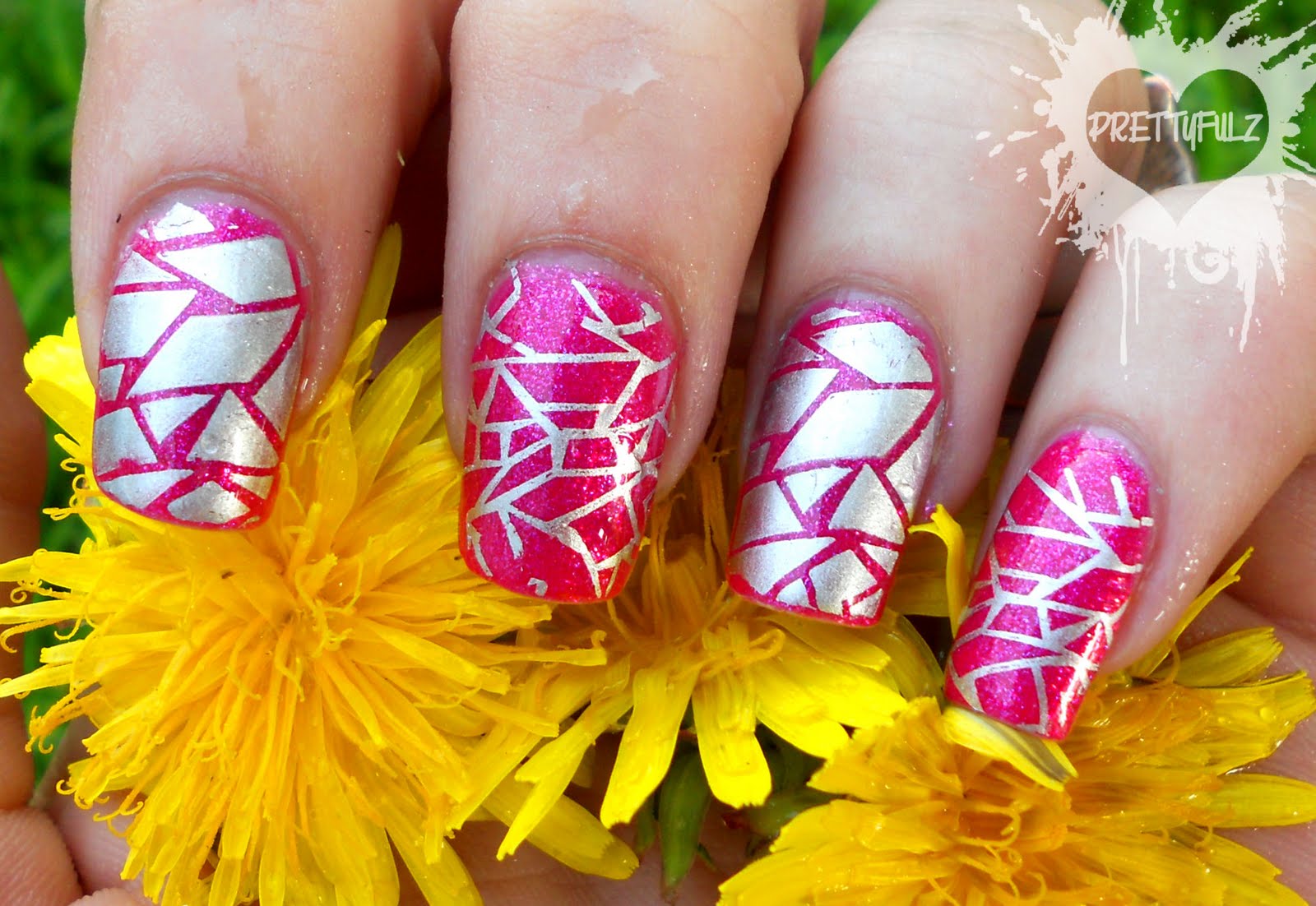 Prettyfulz: Pink Wednesdays | Abstract Pink & Silver Nail Art Design