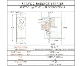 Micro Digital Servo Motor Waterproof Pom Gear Plug type FUT JR 2.5g RC Model hown - store ES9251Ⅱ Upgrade Version 2.5g
