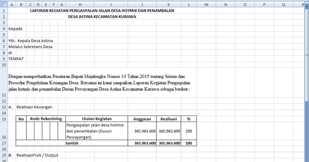 Contoh LPJ Dana Desa Format Microsoft Excel Berkas 