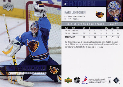Kari Lehtonen, Atlanta Thrashers, Upper Deck, 06-07, nhl, hockey, hockey card, goalie