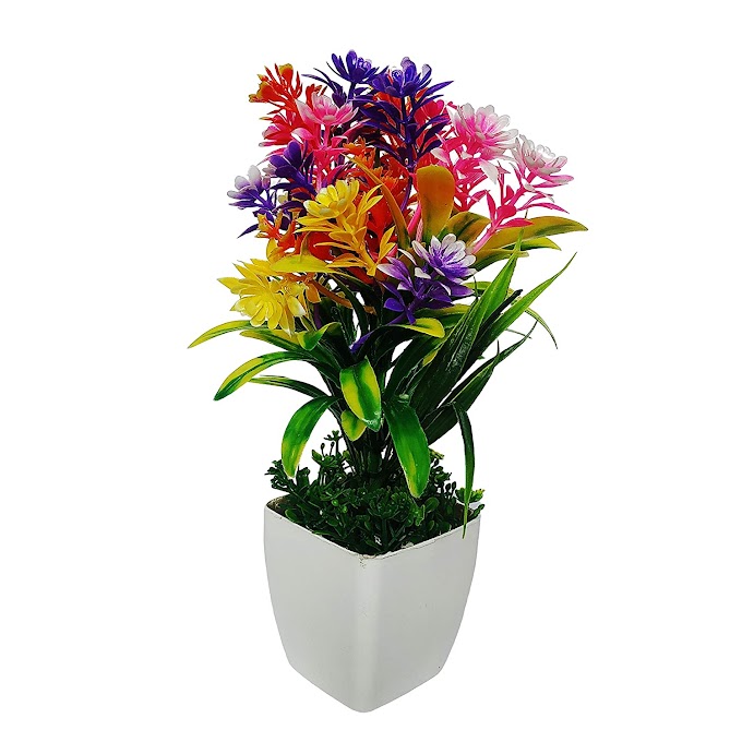 Easyone Artificial Flower Plant with White Pot for Home, Office, Gift or Decoration, (Size 17 cm x 5 cm)