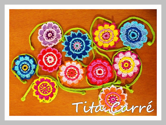 Flores em crochet  para colorir