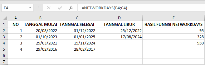 Fungsi NETWORKDAYS pada Microsoft Excel dan Contohnya