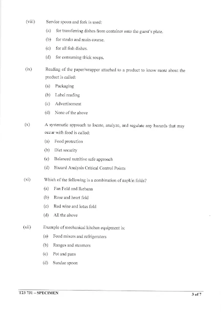 ICSE Class 10 Hospitality Management Specimen Paper 2023