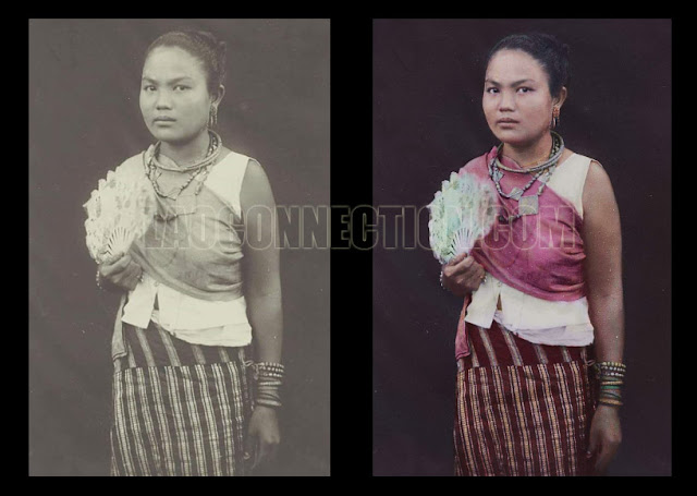 Ethnic Pu Tay woman from Savannakhet wearing wedding attire, c. 1920.