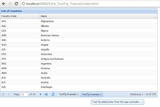 ExtJs 4 Grid ToolTip example for Grid Cell and docked Items