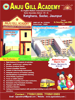 *ANJU GILL ACADEMY  An English Medium International School Senior Secondary School- (10+2)  Katghara, Sadar, Jaunpur  PRESIDENTFOUNDER DR. SURYA BHAN YADAV U.S.A.  CBSE Affi. No. 2132420 School Code 70663  The Academy Runby American Professors  SESSION 2023-2024  Our Features  1. Right Balance of Academic & Activities. 2. Wonder - world for pre-primary kids. 3. Excellent Academic Result. 4. Trained & Qualified Teachers. 5. Holistic & Child Friendly Assessment. 6. Adequate resource of Practical Learning. 7. Interdisciplinary & participative learning. 8. Virtual Reality experience. 9. Focus on child's interest. 10. Innovative & exciting world class curriculum. 11. Scholastic & Non Scholastic Activities. 12. Transport with GPS System. 13. Individual Attention. 14. Caring environment teachers with specialized training in early child care education.  Contact 7705012959, 7705012955  Email agacademy5@gmail.com  Website www.agsacademy.com  | #NayaSaveraNetwork*