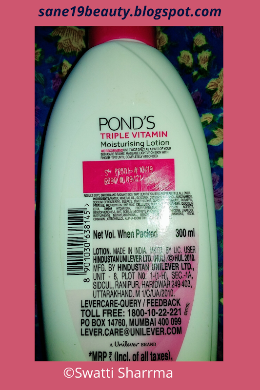 Usage of Pond’s Triple Vitamin Silky Smooth Skin Moisturising Lotion.