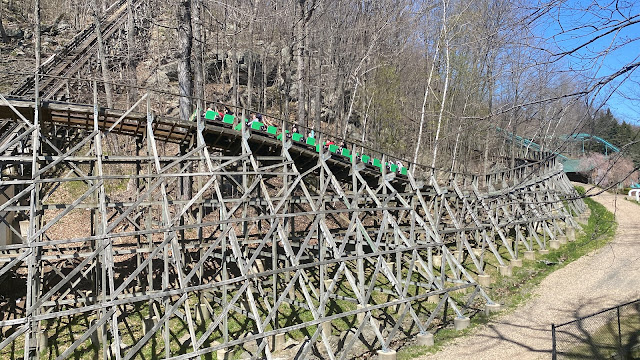 Boulder Dash Roller Coaster Green Train On First Drop Lake Compounce