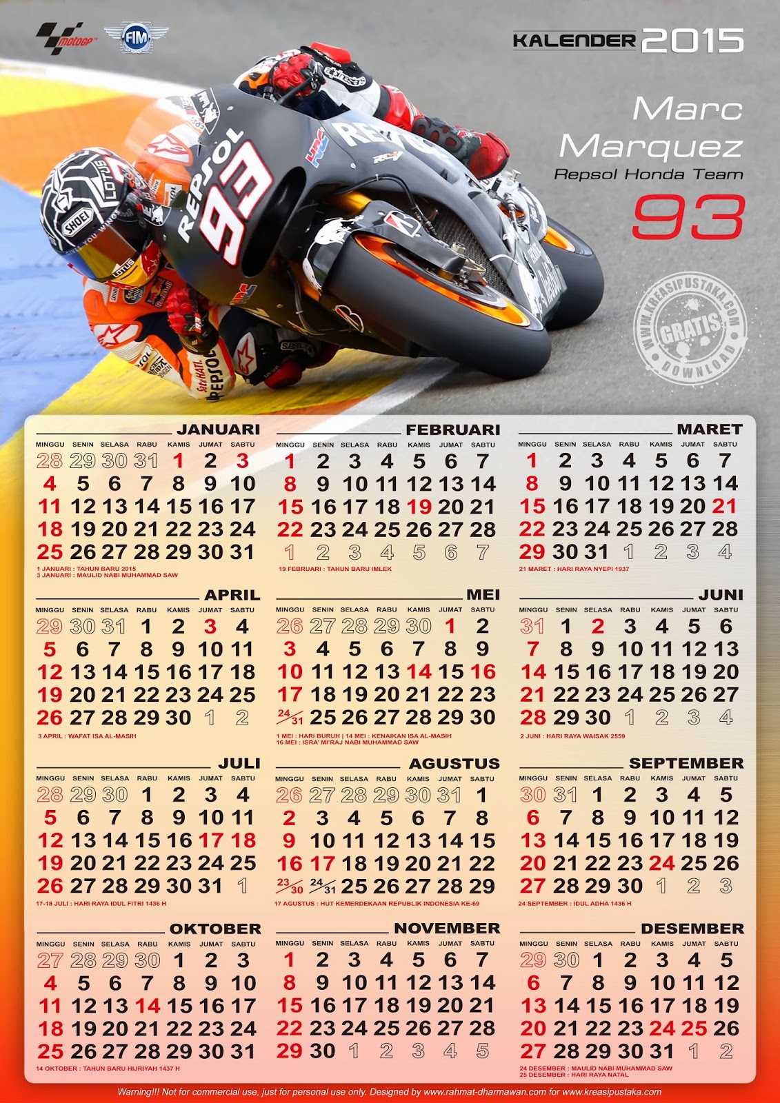 Penerbit Kreasi Pustaka Kalender MotoGP Marc Marquez 2015