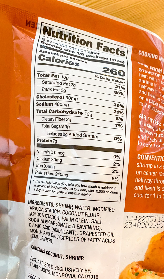 Trader Joe's Gluten-Free Breaded Shrimp nutrition info