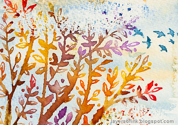 Layers of ink - Autumn Tree with Dimensional Flowers Tutorial by Anna-Karin Evaldsson with Tim Holtz Sizzix Funky Floral