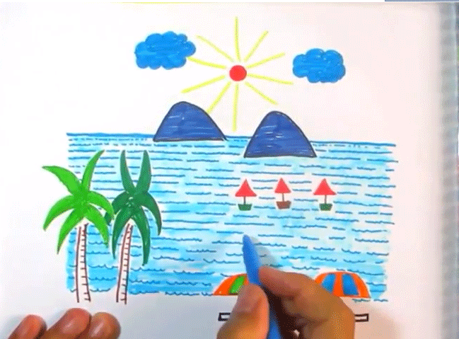  Cara mudah menggambar pemandangan pantai untuk anak 