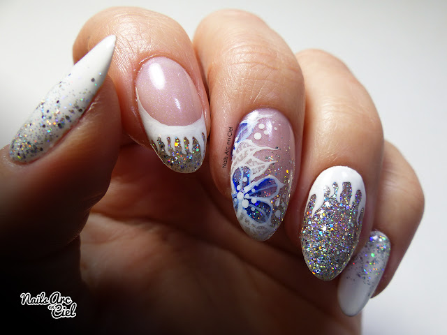 Nail Art givré - Stalactites et fleur en aquarelle par Nails Arc en Ciel