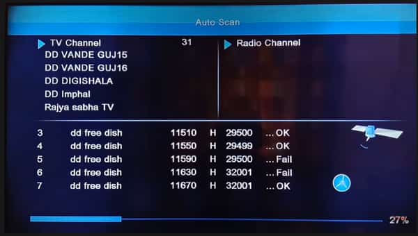Scanning Result of MPEG-4 Set-Top Box DD Free dish Channel List