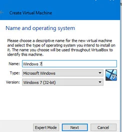 Create Virtual Machine VirtualBox