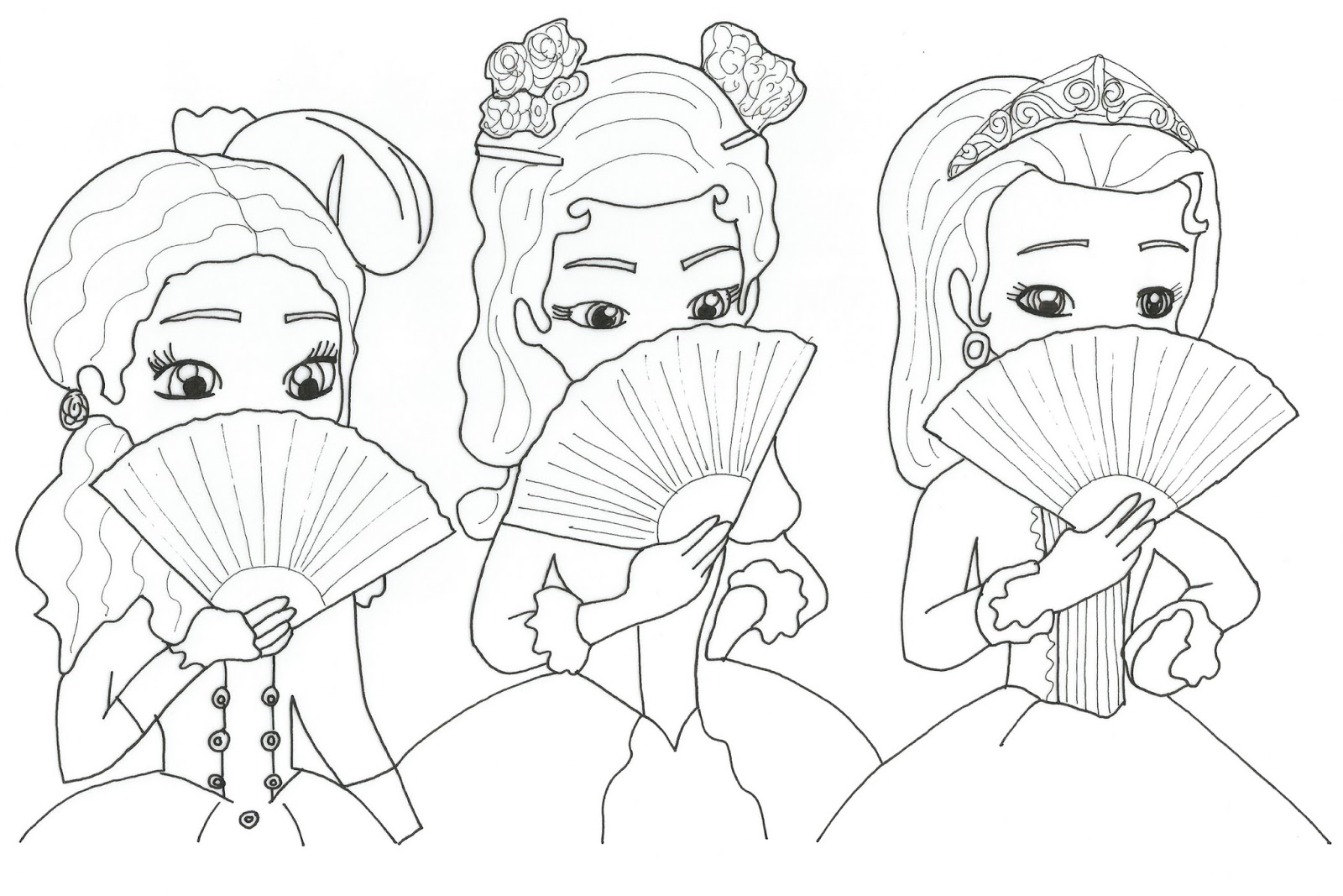 Free printable coloring page for Sofia the first princesses Clio Hildegard and Amber