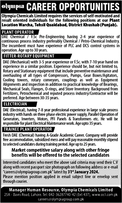 Olympia Chemicals Khushab Jobs 2024