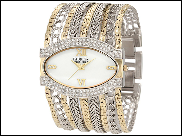 Badgley-Mischka-Women's-BA-1203MPTT-Swarovski-Crystals-Accented-Two-Tone-Chain-Multi-Chain-Bracelet-Watch