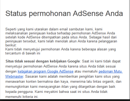 macam-macam email penolakan adsense dan cara mengatasi nya