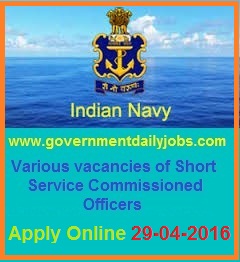 INDIAN NAVY RECRUITMENT 2016 SSC OFFICER POSTS