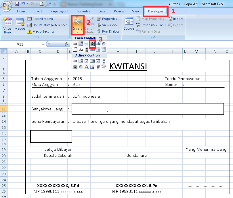 Tutorial Cara Membuat Kwitansi Dana BOS Otomatis di Excel