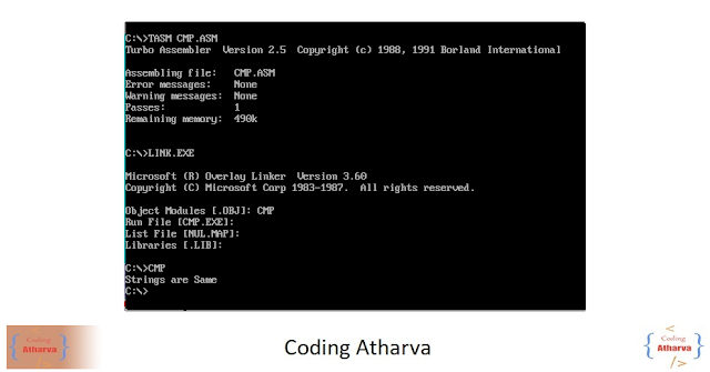 Program to compare two string with contain in 8086 Microprocessor 