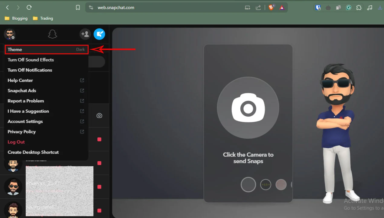 Turn on Dark Mode on Snapchat Web