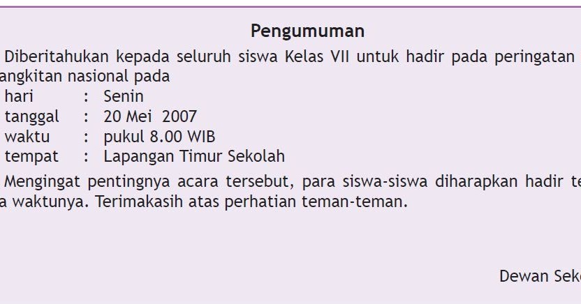 Contoh teks Pengumuman Terlengkap  Berpendidikan