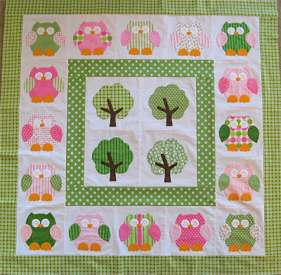 Pink and Green owl quilt