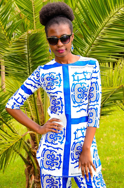 Wearing A Blue And White Porcelain Print Two Piece Set