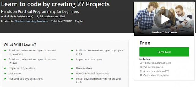 [100% Off] Learn to code by creating 27 Projects| Free