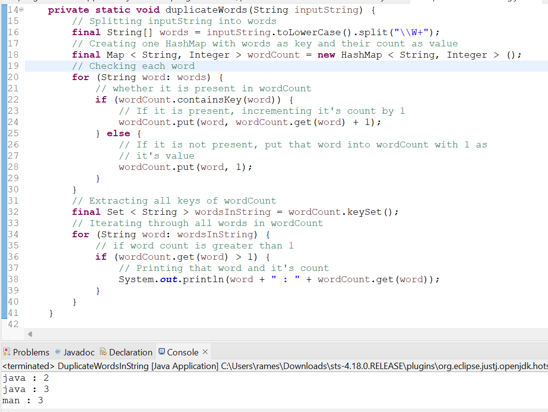 Java program to Count Number of Duplicate Words in String