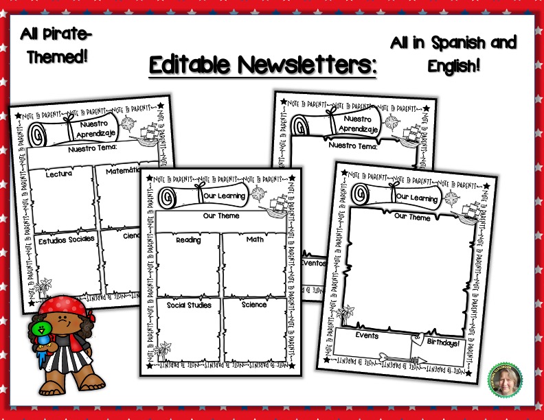 Editable Pirate-Themed Classroom Newsletters