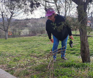 Angela with her new hand chainsaw