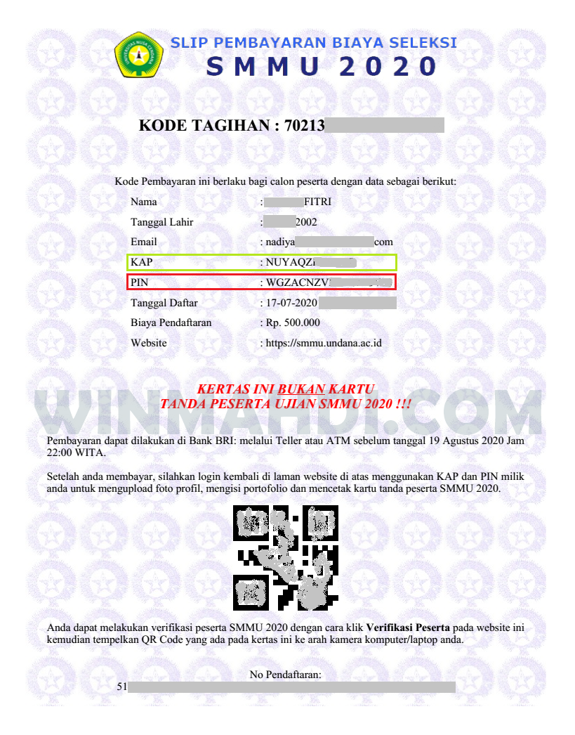 SLIP PEMBAYARAN DAN KAP PIN SMMU UNDANA