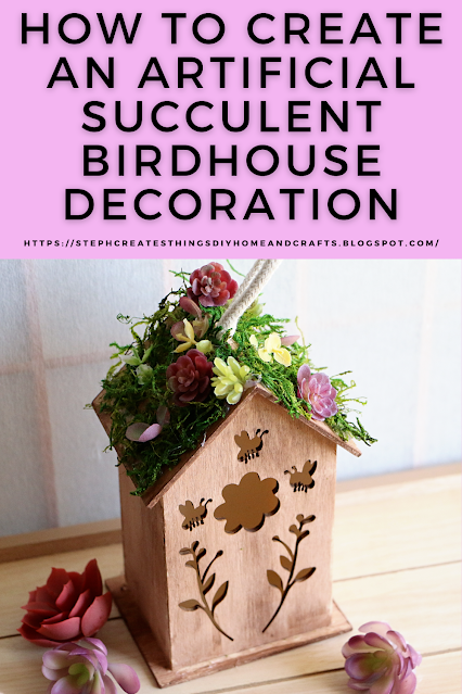 Pinterest pin showing birdhouse decoration