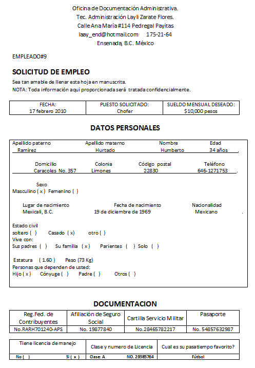 solicitud de empleo. solicitud de empleo. DOCUMENTO SOLICITUD DE EMPLEO