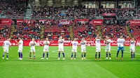 REAL VALLADOLID C. F. Temporada 2021-22. Roque Mesa, Óscar Plano, Álvaro Aguado, Weissman, Javi Sánchez, Anuar, Luis Pérez, Joaquín, Kiko Olivas, Roberto, Nacho. GIRONA F. C. 1 REAL VALLADOLID C. F. 0. 18/09/2021. Campeonato de Liga de 2ª División, jornada 6. Girona, estadio Municipal de Montilivi. GOLES: 1-0: 60’, Stuani, de penalti.