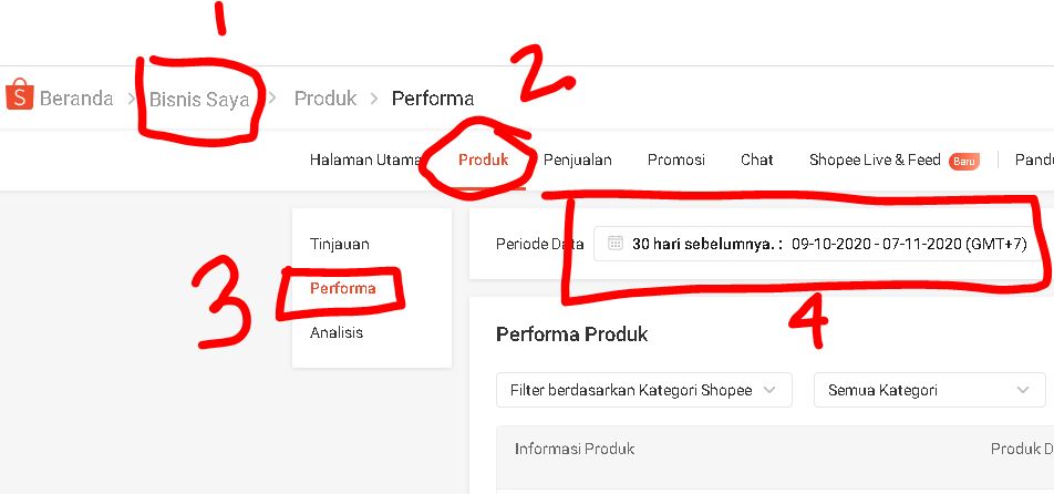 performa produk di Shopee