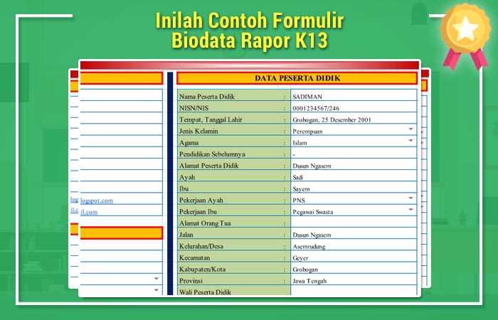 Inilah Contoh Formulir Biodata Rapor K13  Operator Sekolah